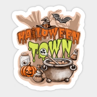 Scary Pumpkin And Bats Halloween Town Sticker